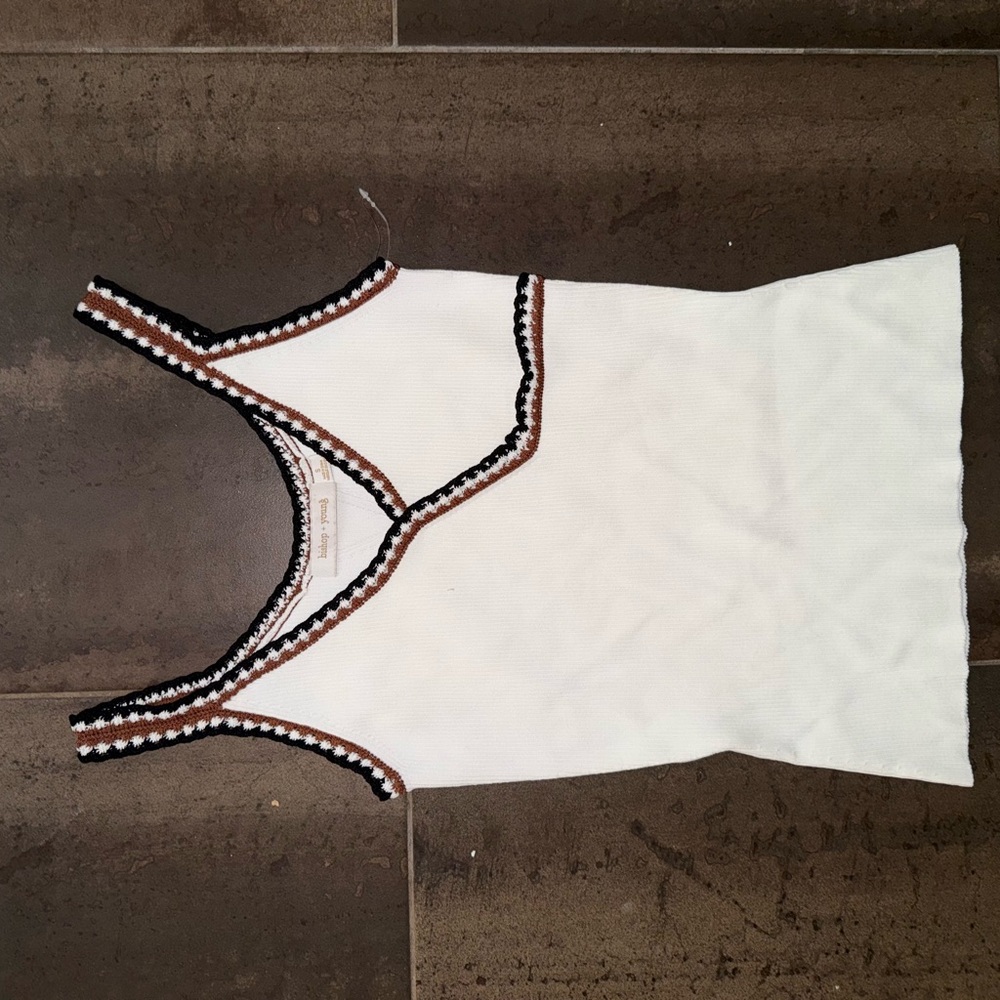 bishop + young White Tank Top with Black and Brown Accents